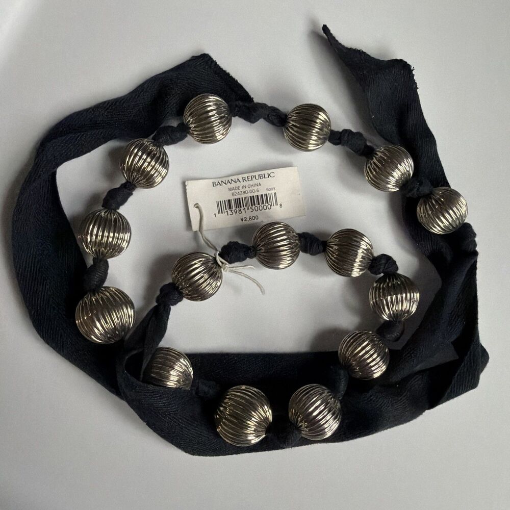 Banana Republic Silver Ball & Ribbon Tie Station Necklace NWT Statement